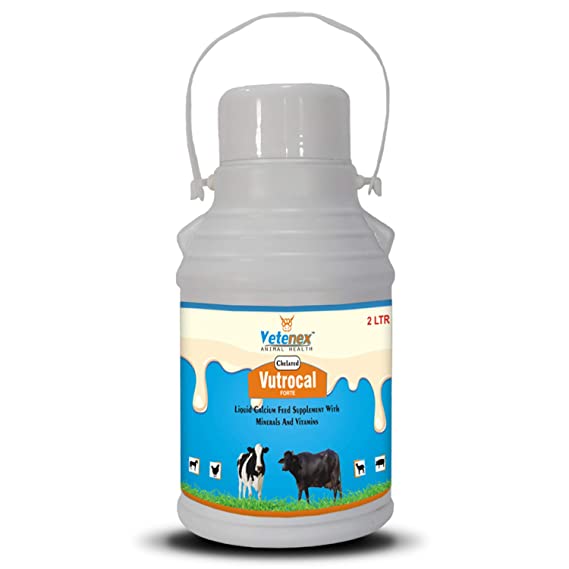 VETENEX Vutrocal Forte - Chelated Liquid Calcium Supplement for Cattle, Cow, Buffalo, Poultry, Goat, Pig and Farm Animals - 2 LTR